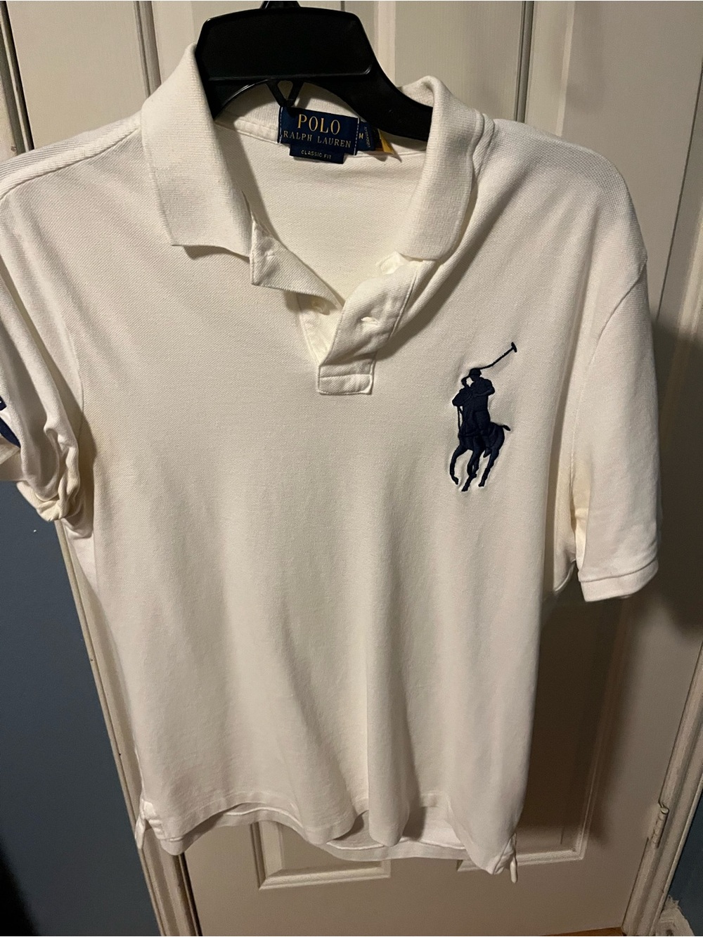 Ralph Lauren White Polo with Navy Label Detail